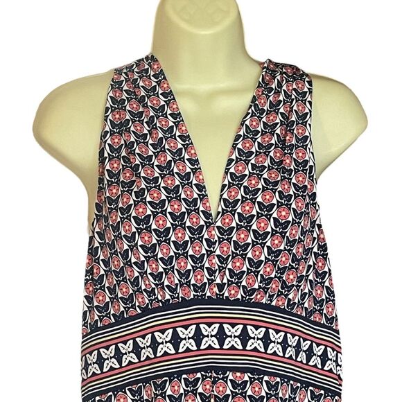 Max Studio Navy Peach Sleeveless Dress Plunging Neckline, size Large - Picture 2 of 8